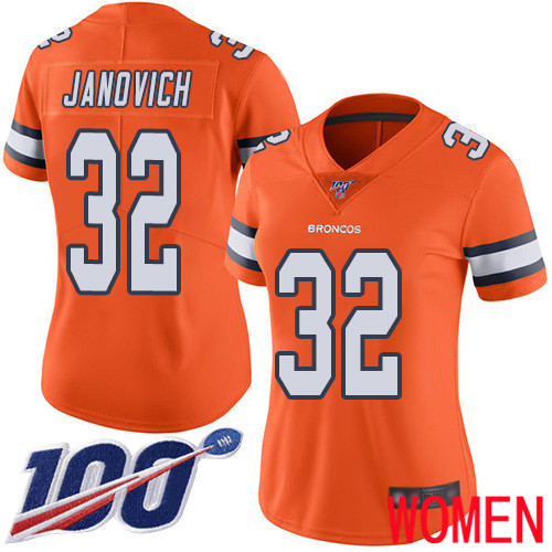 Women Denver Broncos #32 Andy Janovich Limited Orange Rush Vapor Untouchable 100th Season Football NFL Jersey